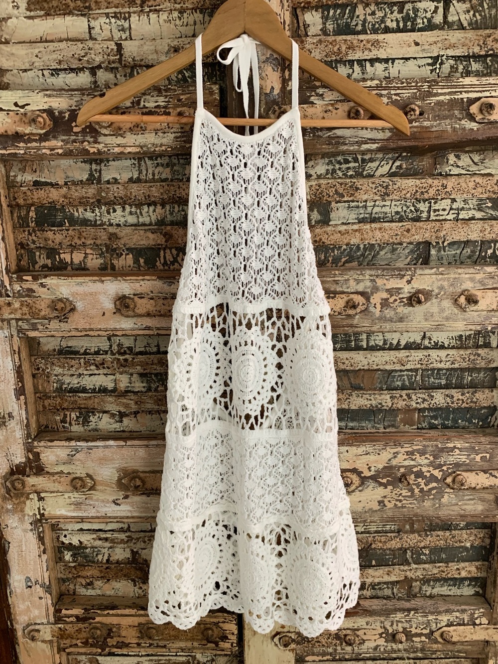 NWT Hollister White Crochet Tiered Boho Beach Coverup, Mini Dress, XS